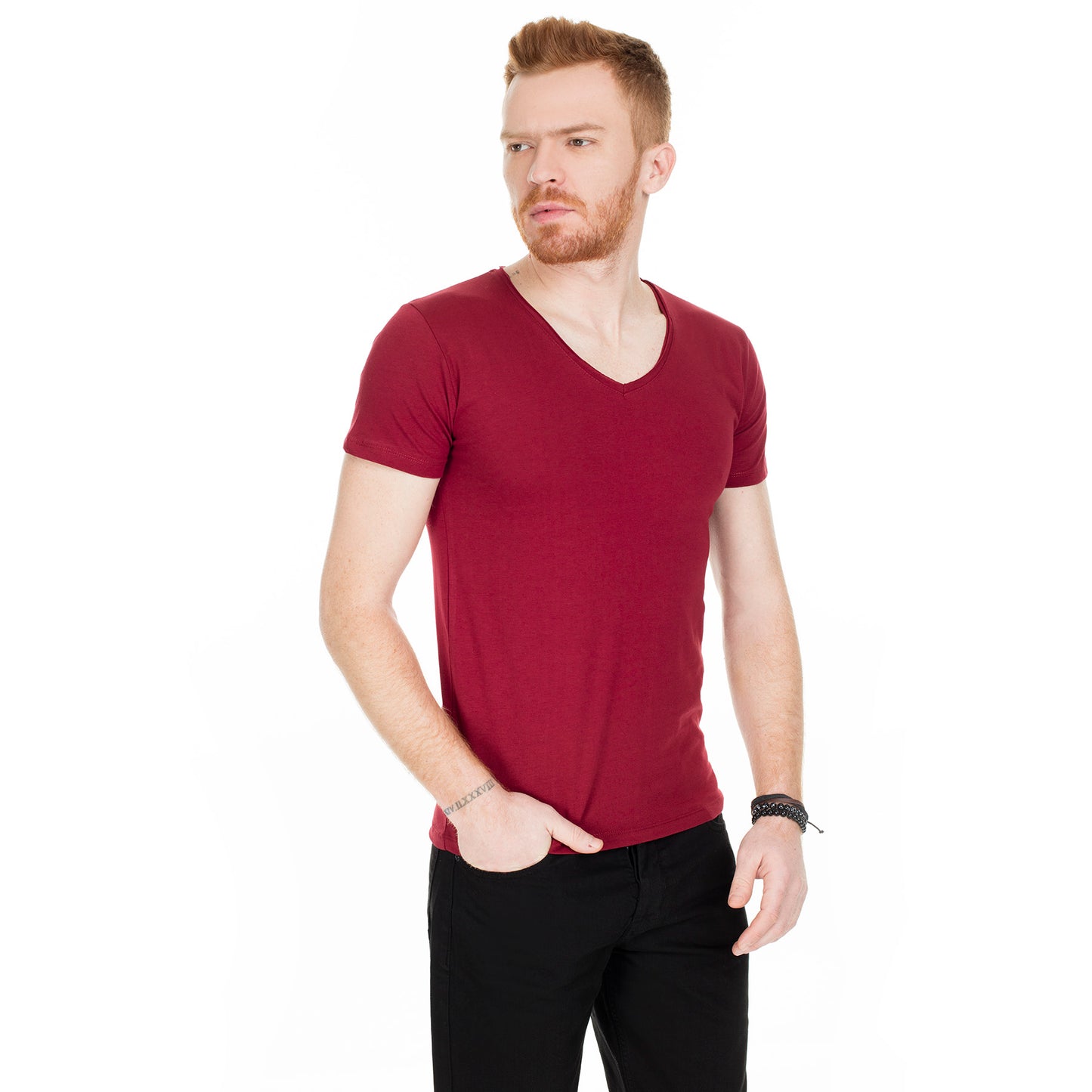 Buratti V Yaka Erkek T Shirt 54165 BORDO